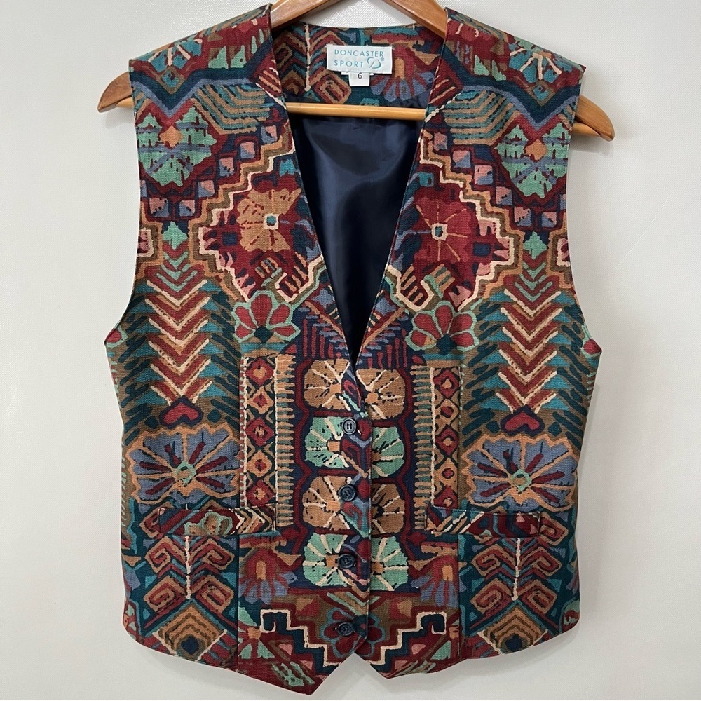 Vintage Doncaster Sport Aztec Tribal Print Vest Boho Southwest